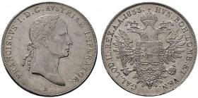  ÖSTERREICHISCHES KAISERREICH   Franz I. (1792)-1806-1835   (D) Taler 1833 A; "FVNDAMENIVM" Rv. min. Kratzer, min. justiert  RR f.stplfr.