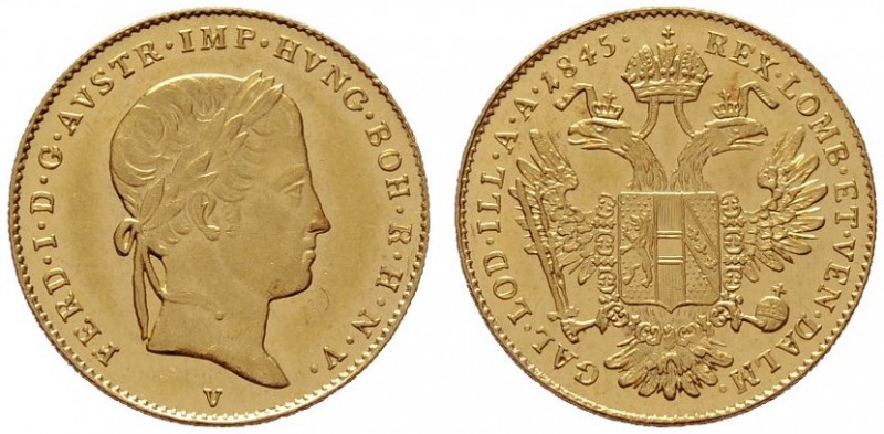  ÖSTERREICHISCHES KAISERREICH   Ferdinand I. 1835-1848   (B) Dukat 1845 V  Gold ...