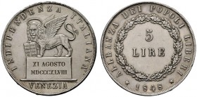  ÖSTERREICHISCHES KAISERREICH   Revolution 1848/1849   (D) 5 Lire 1848, Venezia; Löwe auf Podest vzgl.