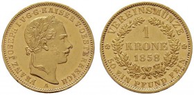  ÖSTERREICHISCHES KAISERREICH   Franz Joseph 1848-1916   (D) Vereinskrone 1858 A  Gold  vzgl./f.stplfr.