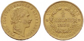  ÖSTERREICHISCHES KAISERREICH   Franz Joseph 1848-1916   (D) 1/2 Vereinskrone 1858 E; kl. Randfehler  Gold  s.sch.