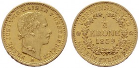  ÖSTERREICHISCHES KAISERREICH   Franz Joseph 1848-1916   (D) 1/2 Vereinskrone 1859 A  Gold  vzgl.+