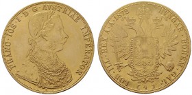  ÖSTERREICHISCHES KAISERREICH   Franz Joseph 1848-1916   (B) 4 Dukaten 1872 A; kl. Randschlag, Felder geglättet  Gold  s.sch.