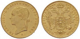  ÖSTERREICHISCHES KAISERREICH   Franz Joseph 1848-1916   (B) Dukat 1848/1898 A; Linkskopf  Gold  vzgl.