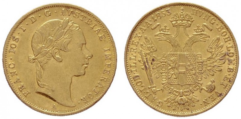  ÖSTERREICHISCHES KAISERREICH   Franz Joseph 1848-1916   (B) Dukat 1853 A  Gold ...