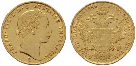  ÖSTERREICHISCHES KAISERREICH   Franz Joseph 1848-1916   (B) Dukat 1854 E  Gold  f.vzgl.