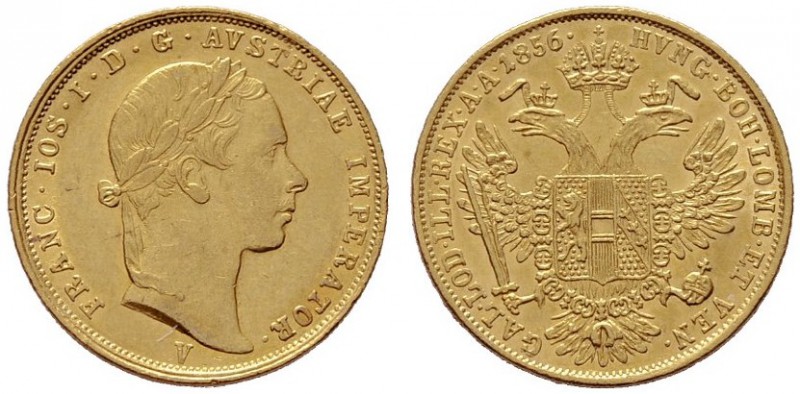  ÖSTERREICHISCHES KAISERREICH   Franz Joseph 1848-1916   (B) Dukat 1856 V  Gold ...