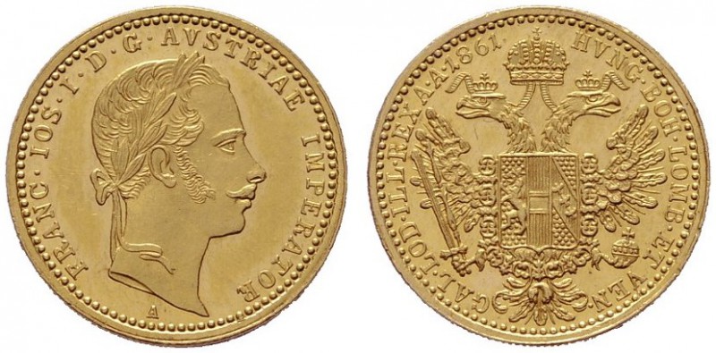  ÖSTERREICHISCHES KAISERREICH   Franz Joseph 1848-1916   (B) Dukat 1861 A  Gold ...