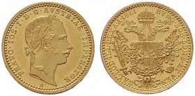  ÖSTERREICHISCHES KAISERREICH   Franz Joseph 1848-1916   (B) Dukat 1861 A  Gold  vzgl.