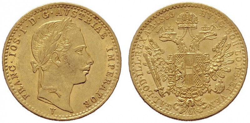  ÖSTERREICHISCHES KAISERREICH   Franz Joseph 1848-1916   (B) Dukat 1863 V  Gold ...