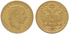  ÖSTERREICHISCHES KAISERREICH   Franz Joseph 1848-1916   (B) Dukat 1867 E  Gold  s.sch./vzgl.