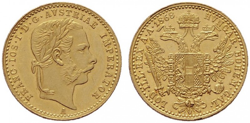  ÖSTERREICHISCHES KAISERREICH   Franz Joseph 1848-1916   (B) Dukat 1868 A  Gold ...