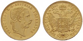  ÖSTERREICHISCHES KAISERREICH   Franz Joseph 1848-1916   (B) Dukat 1868 A  Gold  vzgl.