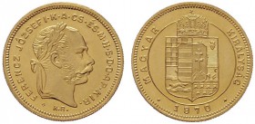  ÖSTERREICHISCHES KAISERREICH   Franz Joseph 1848-1916   (B) Dukat 1870 KB; offizielle Neuprägung  Gold  stplfr.
