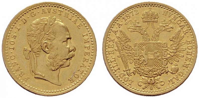  ÖSTERREICHISCHES KAISERREICH   Franz Joseph 1848-1916   (B) Dukat 1872  Gold  f...