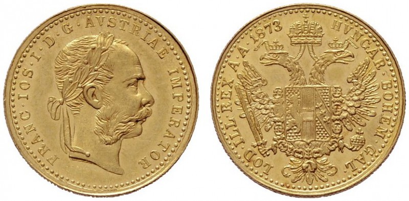  ÖSTERREICHISCHES KAISERREICH   Franz Joseph 1848-1916   (B) Dukat 1873  Gold  v...