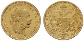  ÖSTERREICHISCHES KAISERREICH   Franz Joseph 1848-1916   (B) Dukat 1875  Gold  vzgl./stplfr.