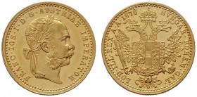  ÖSTERREICHISCHES KAISERREICH   Franz Joseph 1848-1916   (B) Dukat 1876  Gold  vzgl./stplfr.