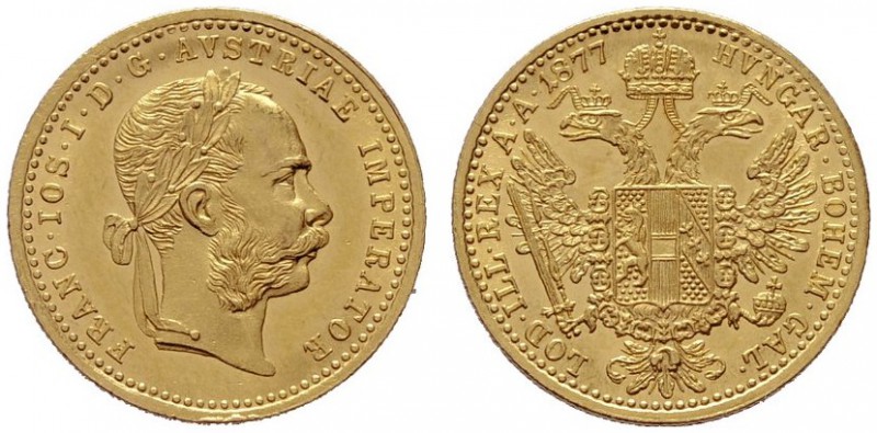  ÖSTERREICHISCHES KAISERREICH   Franz Joseph 1848-1916   (B) Dukat 1877  Gold  v...