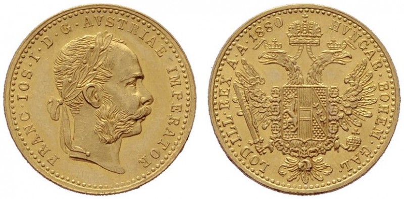  ÖSTERREICHISCHES KAISERREICH   Franz Joseph 1848-1916   (B) Dukat 1880  Gold  v...
