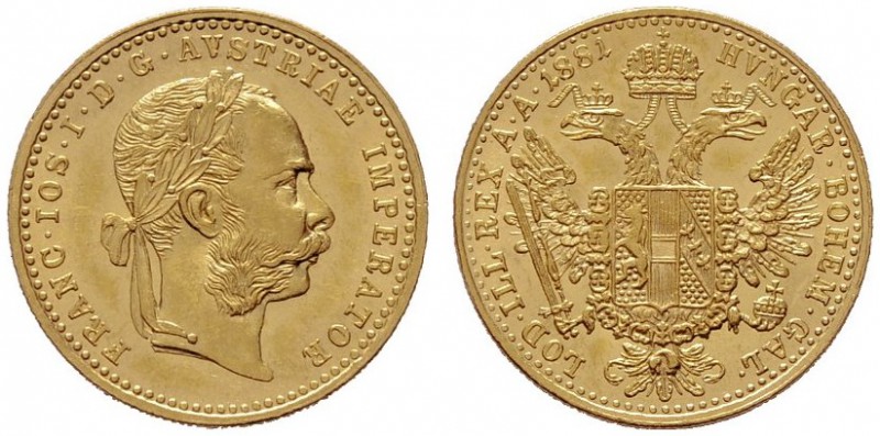  ÖSTERREICHISCHES KAISERREICH   Franz Joseph 1848-1916   (B) Dukat 1881  Gold  v...
