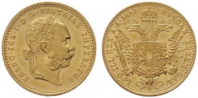  ÖSTERREICHISCHES KAISERREICH   Franz Joseph 1848-1916   (B) Dukat 1881  Gold  vzgl.