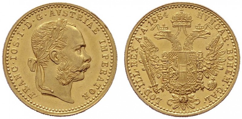  ÖSTERREICHISCHES KAISERREICH   Franz Joseph 1848-1916   (B) Dukat 1884  Gold  v...