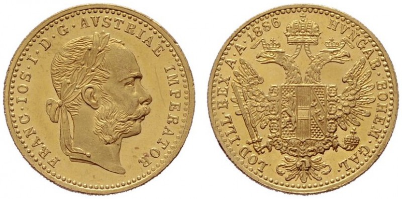  ÖSTERREICHISCHES KAISERREICH   Franz Joseph 1848-1916   (B) Dukat 1886  Gold  v...