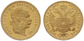  ÖSTERREICHISCHES KAISERREICH   Franz Joseph 1848-1916   (B) Dukat 1886  Gold  vzgl./stplfr.