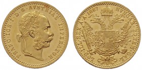  ÖSTERREICHISCHES KAISERREICH   Franz Joseph 1848-1916   (B) Dukat 1887  Gold  vzgl./stplfr.