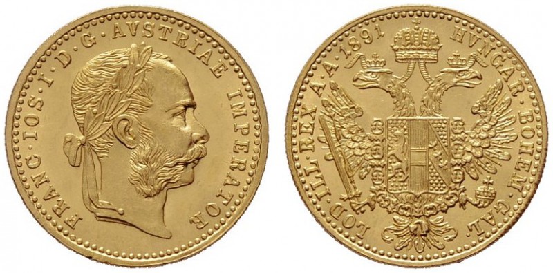  ÖSTERREICHISCHES KAISERREICH   Franz Joseph 1848-1916   (B) Dukat 1891  Gold  s...