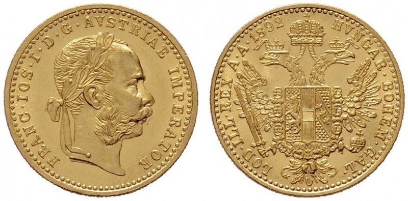  ÖSTERREICHISCHES KAISERREICH   Franz Joseph 1848-1916   (B) Dukat 1892  Gold  f...