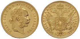  ÖSTERREICHISCHES KAISERREICH   Franz Joseph 1848-1916   (B) Dukat 1892  Gold  f.stplfr.