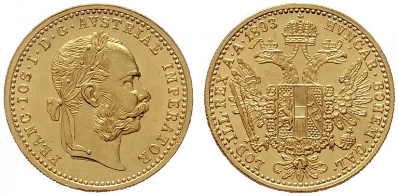  ÖSTERREICHISCHES KAISERREICH   Franz Joseph 1848-1916   (B) Dukat 1893  Gold  s...