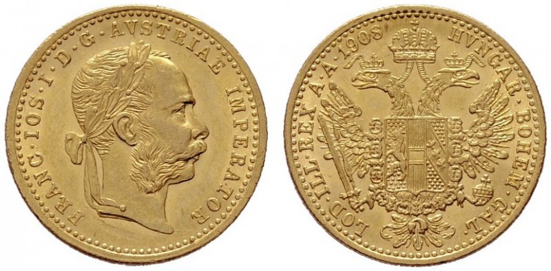  ÖSTERREICHISCHES KAISERREICH   Franz Joseph 1848-1916   (B) Dukat 1908  Gold  v...