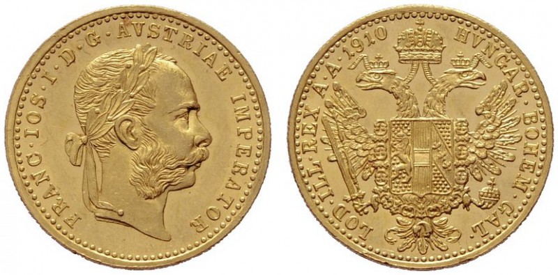  ÖSTERREICHISCHES KAISERREICH   Franz Joseph 1848-1916   (B) Dukat 1910  Gold  s...