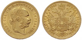  ÖSTERREICHISCHES KAISERREICH   Franz Joseph 1848-1916   (B) Dukat 1912; Av. winzige Randunebenheiten  Gold  f.stplfr.