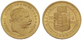  ÖSTERREICHISCHES KAISERREICH   Franz Joseph 1848-1916   (B) 20 Fr. - 8 Frt. 1875 KB  Gold  vzgl.