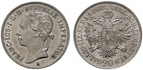  ÖSTERREICHISCHES KAISERREICH   Franz Joseph 1848-1916   (D) 20 Kreuzer 1852 A; Linkskopf f.stplfr.