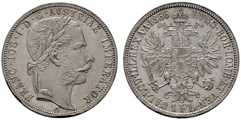  ÖSTERREICHISCHES KAISERREICH   Franz Joseph 1848-1916   (D) Gulden 1866 A vzgl....