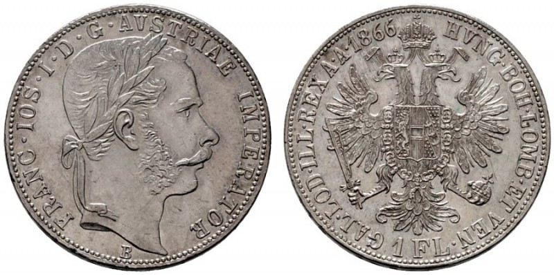  ÖSTERREICHISCHES KAISERREICH   Franz Joseph 1848-1916   (D) Gulden 1866 B vzgl....