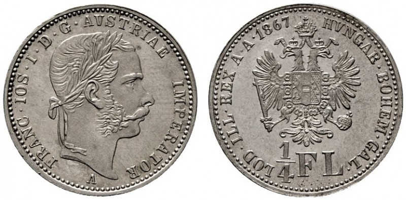  ÖSTERREICHISCHES KAISERREICH   Franz Joseph 1848-1916   (D) 1/4 Gulden 1867 A f...
