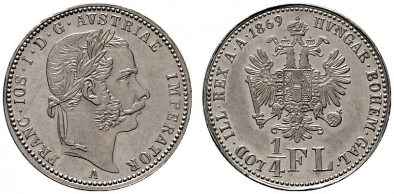  ÖSTERREICHISCHES KAISERREICH   Franz Joseph 1848-1916   (D) 1/4 Gulden 1869 A; ...