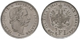  ÖSTERREICHISCHES KAISERREICH   Franz Joseph 1848-1916   (D) 1/4 Gulden 1869 A; Erstabschlag! f.stplfr.
