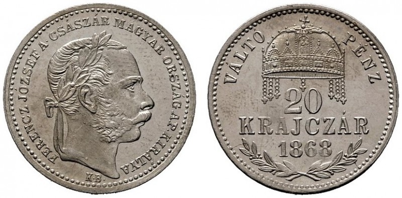  ÖSTERREICHISCHES KAISERREICH   Franz Joseph 1848-1916   (D) 20 Krajczar 1868 KB...