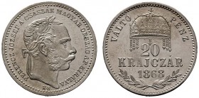  ÖSTERREICHISCHES KAISERREICH   Franz Joseph 1848-1916   (D) 20 Krajczar 1868 KB, Valto Penz; J:351  R stplfr.