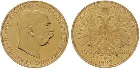  ÖSTERREICHISCHES KAISERREICH   Franz Joseph 1848-1916   (B) 100 Kronen 1909  Gold  vzgl.