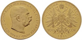  ÖSTERREICHISCHES KAISERREICH   Franz Joseph 1848-1916   (B) 100 Kronen 1911  Gold  vzgl.+