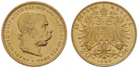  ÖSTERREICHISCHES KAISERREICH   Franz Joseph 1848-1916   (B) 20 Kronen 1900  Gold  vzgl./stplfr.