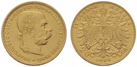  ÖSTERREICHISCHES KAISERREICH   Franz Joseph 1848-1916   (B) 20 Kronen 1900; leichte Kratzer  Gold  s.sch.